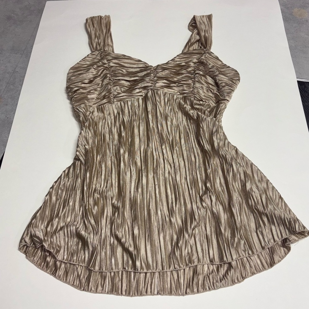 Y2K light brown/golden ruched pleated tank top